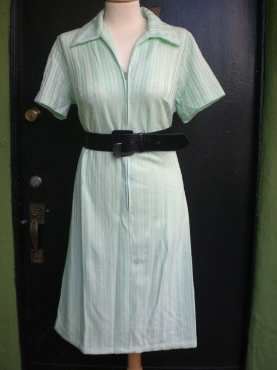 Vintage 60s / Mint Green / Zip Up / Short Sleeve / House / Day