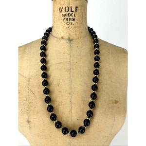 VTG 80s Long Black & Silver Beaded Necklace