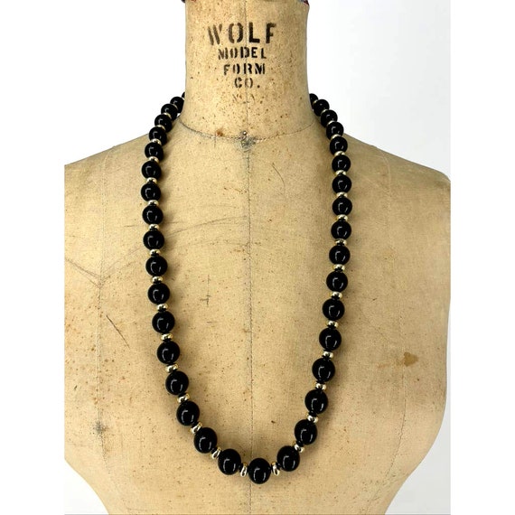 ☆人気☆【VINTAGE HOLLYWOOD】☆Black Stone Beads Necklac.e☆ Vintage Black Beaded Necklace, 1960s Beaded Necklace, Mid