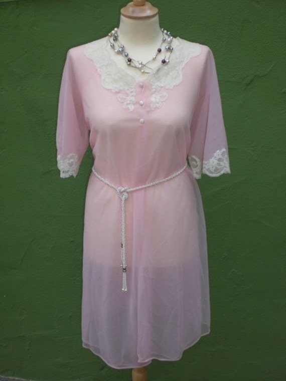 Vintage Kayser 60s Pale Pink and Lace Chiffon Bou… - image 1