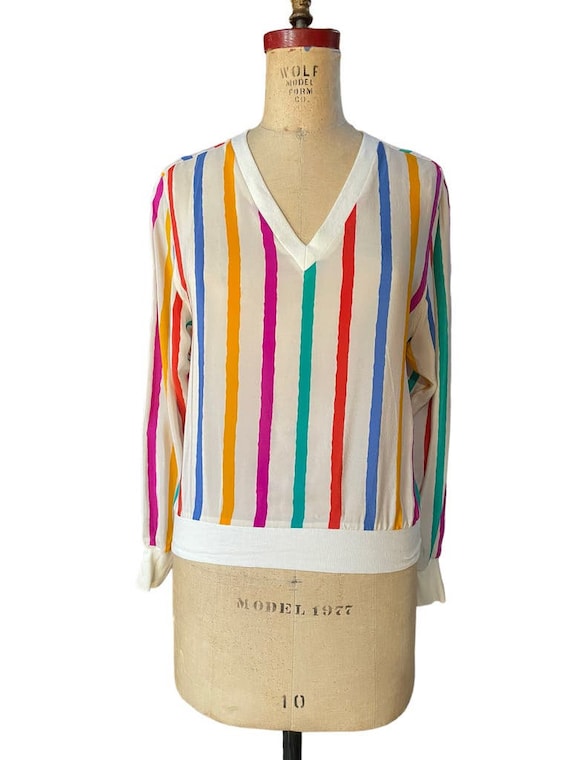 Kenar Womens Blouse Colorful Rainbow Stripe Print 