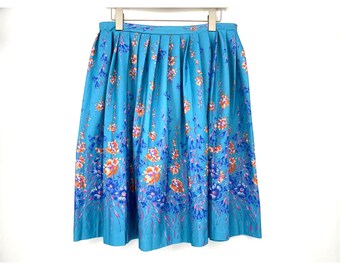 Vintage Blue Floral Accordion Pleat Circle Cottagecore Day Skirt Size Medium
