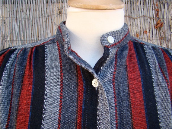 Vintage 70s / Red / Black / Grey / Striped / Wool… - image 2