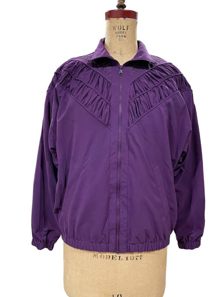 Vintage Teddi Womens Windbreaker Jacket Purple Smocked Yoke Vintage Teddi Womens Windbreaker Jacket Purple Smocked Yoke