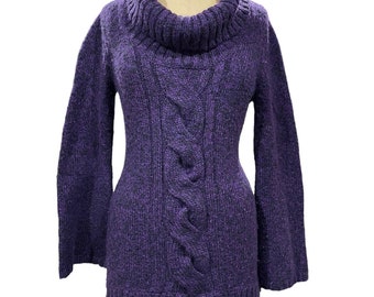 INC Intenational Concepts Womens Sweater Purple Cable Knit Turtleneck Pullover L