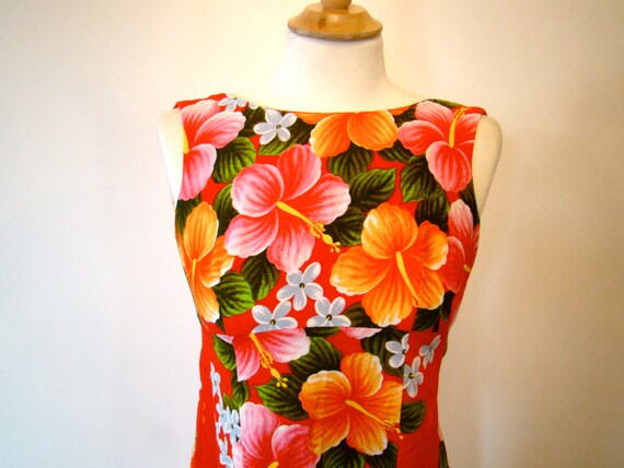 Vintage 60s / Red / Floral / Hawaiian / Lauau / D… - image 2