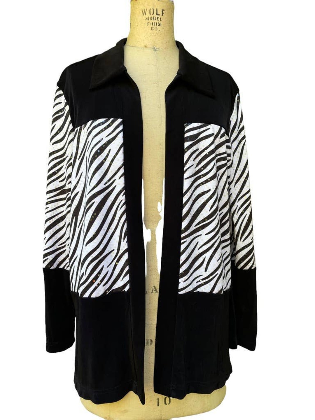 Slinki Women's Open Front Zebra Jacket Black Colorblock Size Medium Etsy
