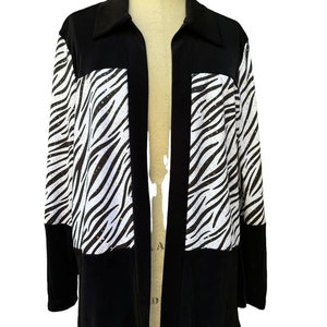 Slinki Women&#39;s Open Front Zebra Jacket Black Colorblock Size Medium