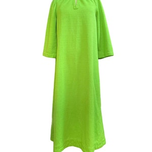 Unbranded Women&#39;s Rounded Neck Midi Dress Long Sleeve Neon Green Large