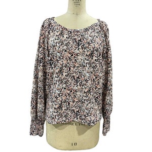Loft Womens Long Sleeve Blouse Peach Multicolor Print Stretch L