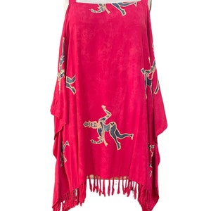 Women&#39;s Asymmetrical High Low Fringe Kimono Blouse Sleeveless Printed Red