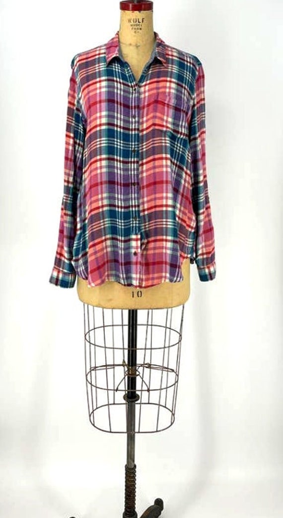 Lucky Brand Multi-color Plaid Long Sleeve Button Front Flannel Shirt Large  L -  Canada