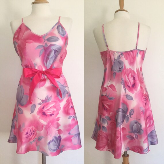 Vintage 80s / Hot Pink / Rose / Floral Print / Bo… - image 1