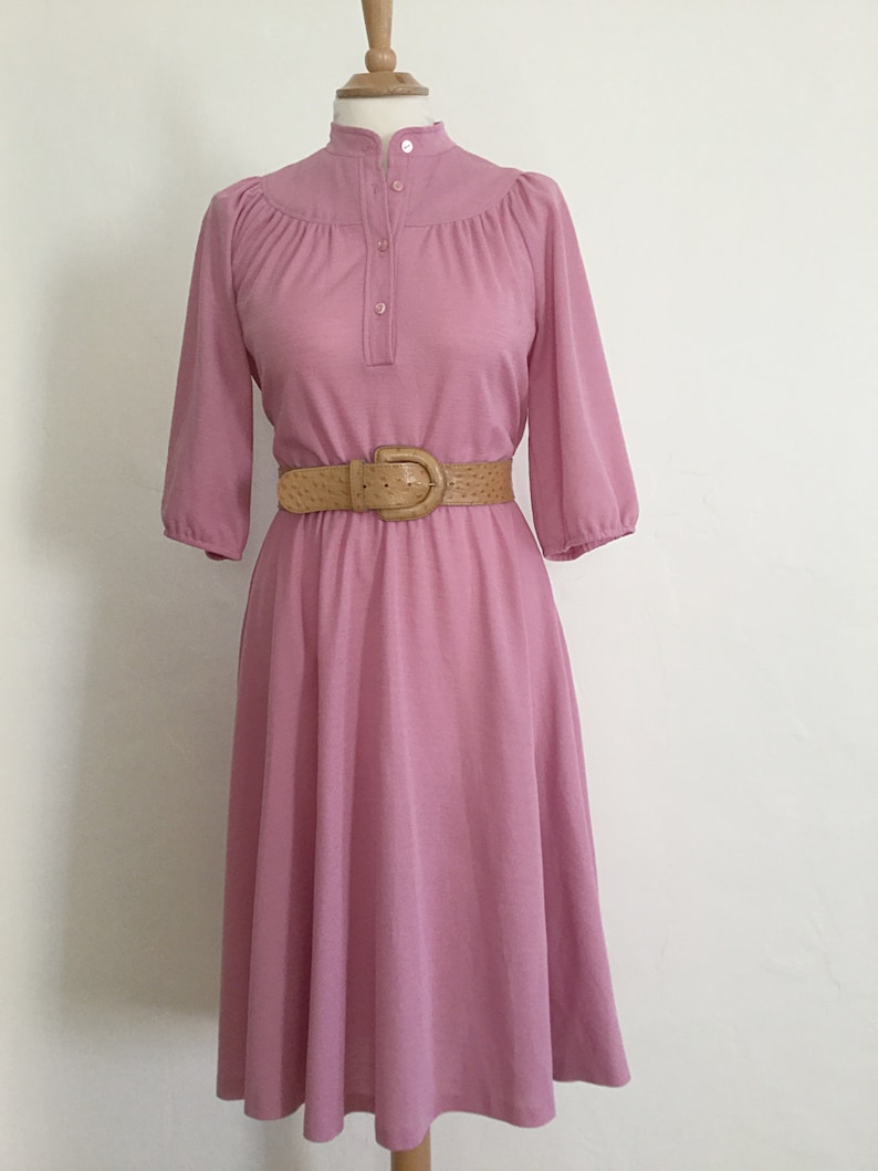 Vintage 70s Mauve Secretary Dress Day Dress Medium