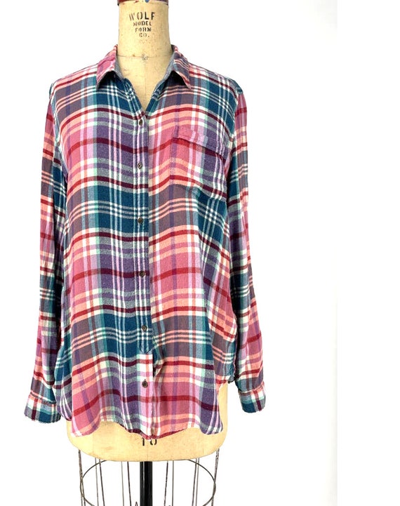 Lucky Brand Multi-color Plaid Long Sleeve Button Front Flannel Shirt Large  L 