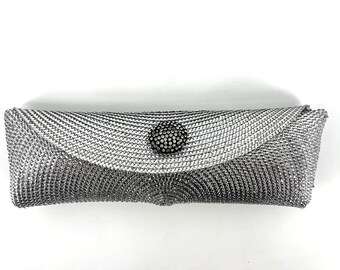 VTG 80s Handmade Silver Brooch Placemat Clutch Purse