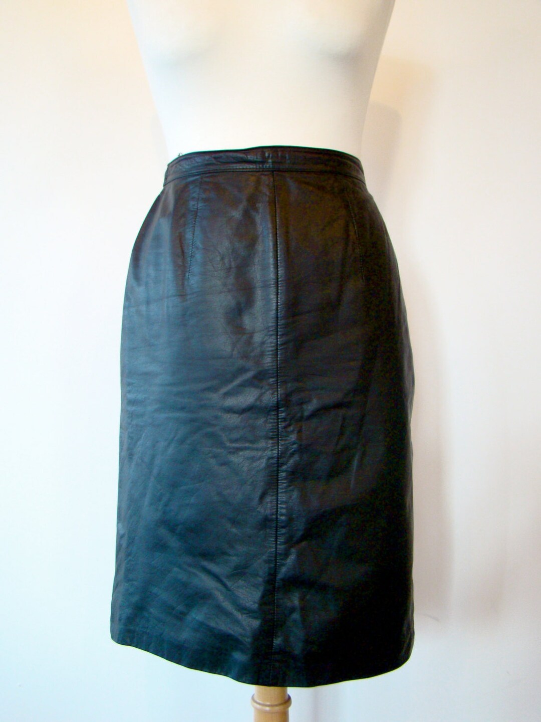Vintage 80s / Black / Leather / Pencil Skirt / SMALL - Etsy