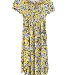Knitworks Lightweight Asymmetrical Floral Smoked Dress Short Sleeve Yellow Size 7