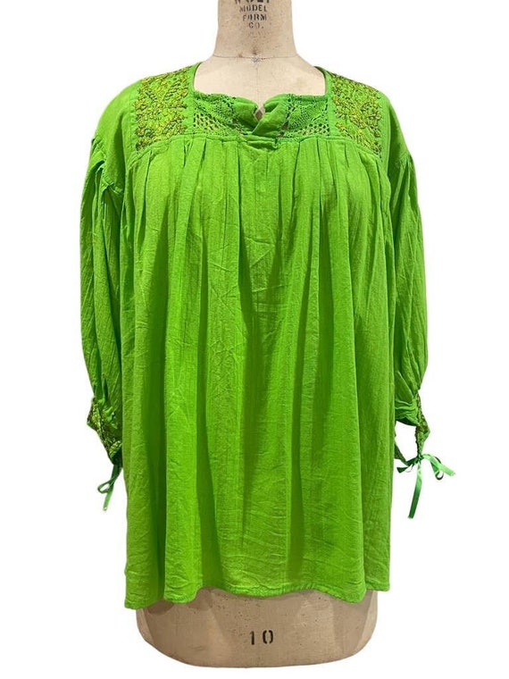 Artesanias Womens Peasant Blouse Lime Green Flowy 