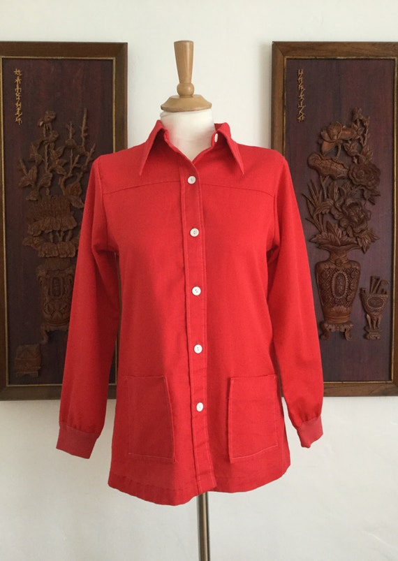 Vintage 70s Sears Red Button Down Shirt - image 1