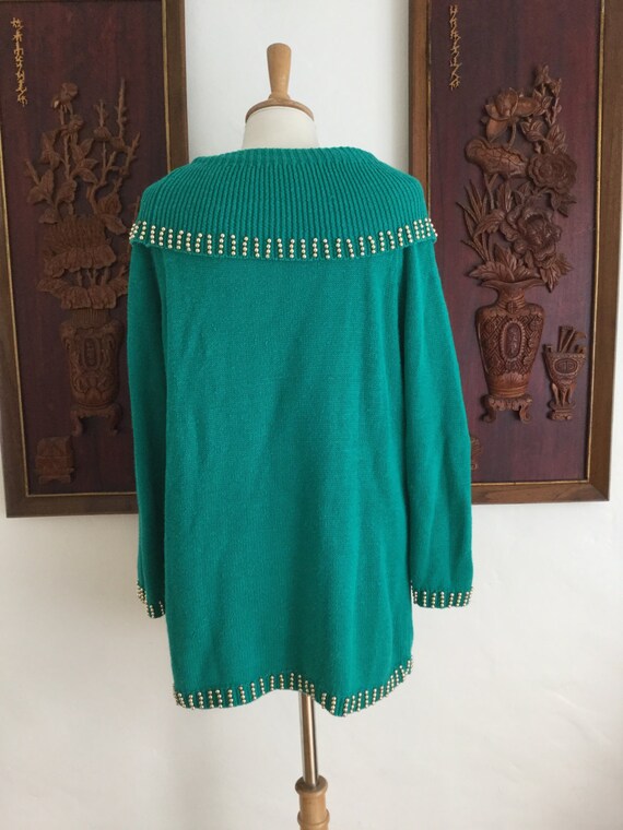 Vintage 80s / Green / Beaded / Jeweled / Slouchy … - image 4