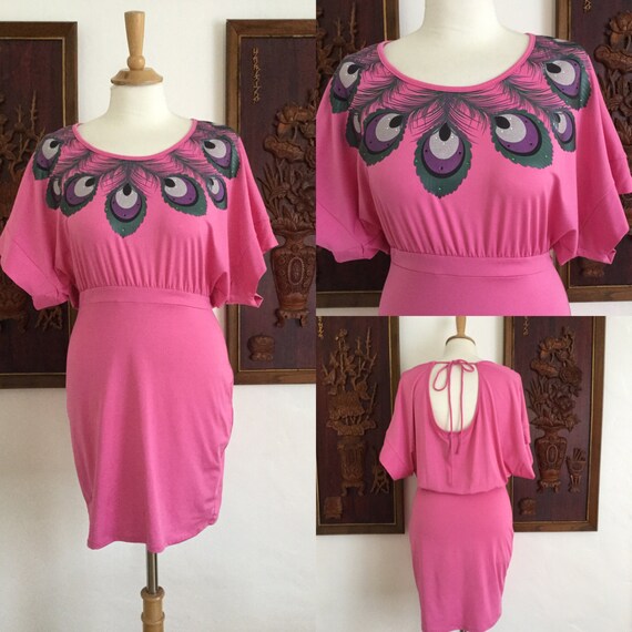 Pink Peacock Design / Open Back / Mini Dress/ Medi