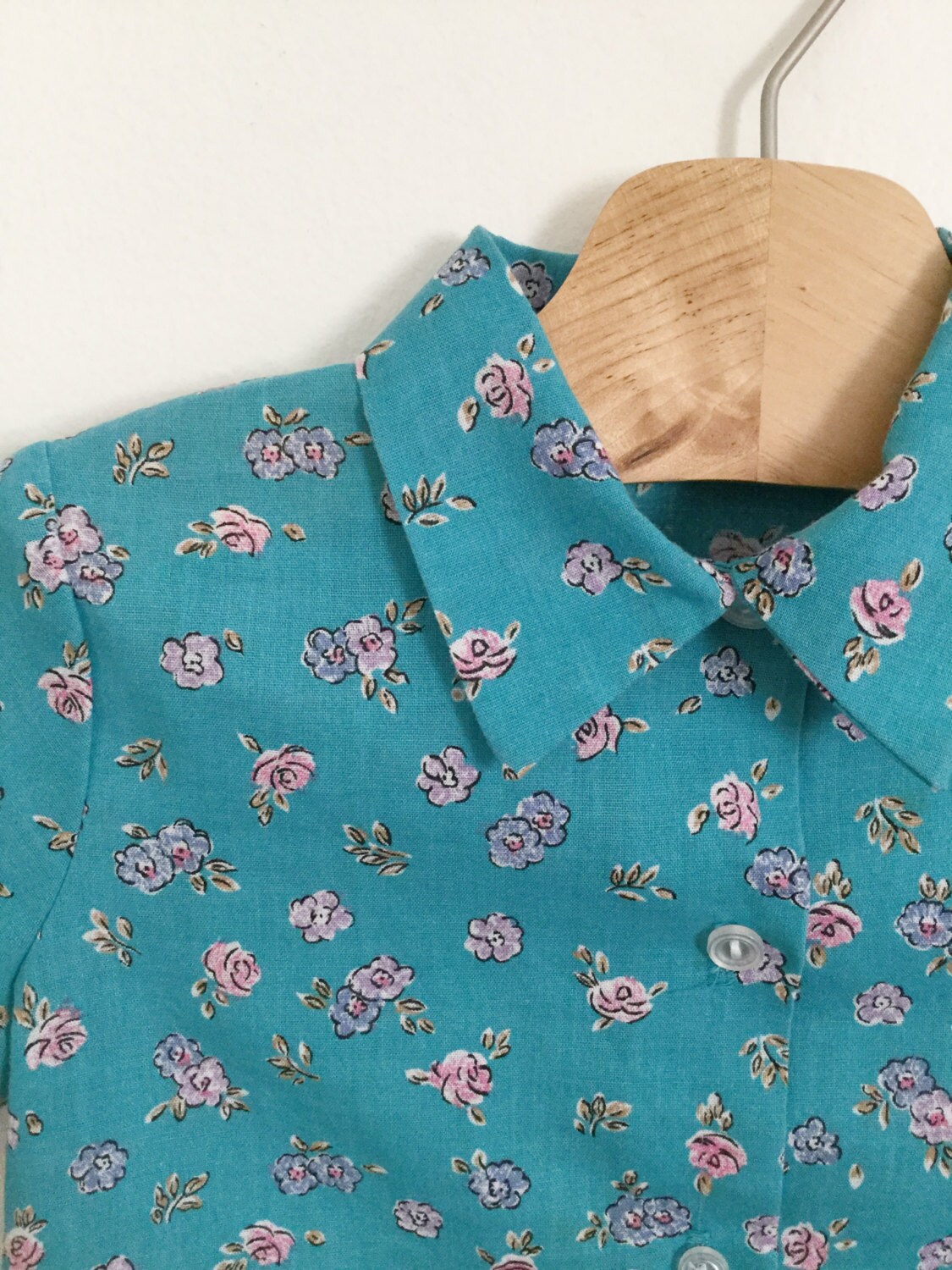 Vintage 80s / Turquoise / Pink and Purple / Floral / Button up - Etsy