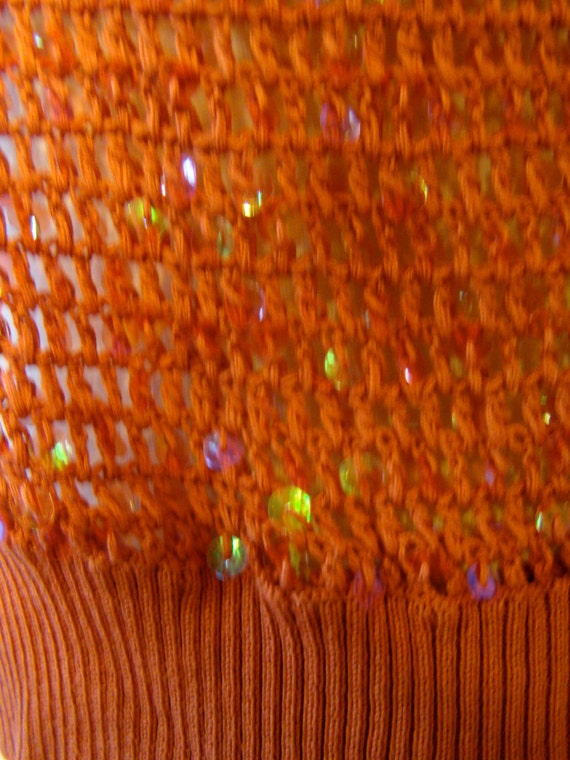 Vintage Y2K Rust Silk & Sequin Knit Caplet - image 3