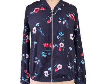 Cklass Fashionline Women's Blue Floral Bomber Jacket S