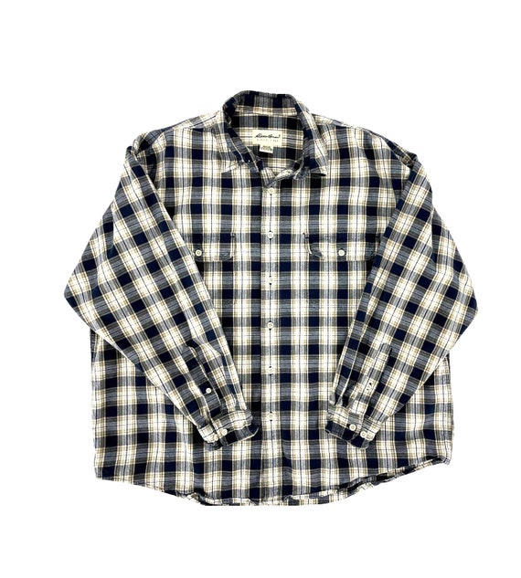 Eddie Bauer Men's Dark Blue Plaid Cotton Long Sleeve Hunting Shirt XL