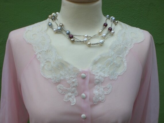 Vintage Kayser 60s Pale Pink and Lace Chiffon Bou… - image 3