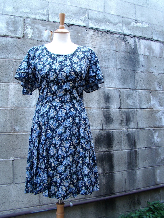 Vintage / 90s / Blue / Floral / Grunge / Mini Dre… - image 1