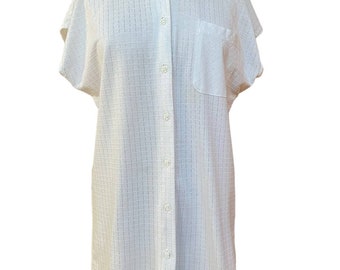 Cover Zone Womens Sleepwear Dress White Button-Up Short Sleeve Pocket Front Large L