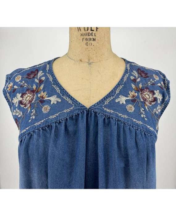 Knox Rose Chambray Light Denim Embroidered Sleeveless Top Size - Etsy