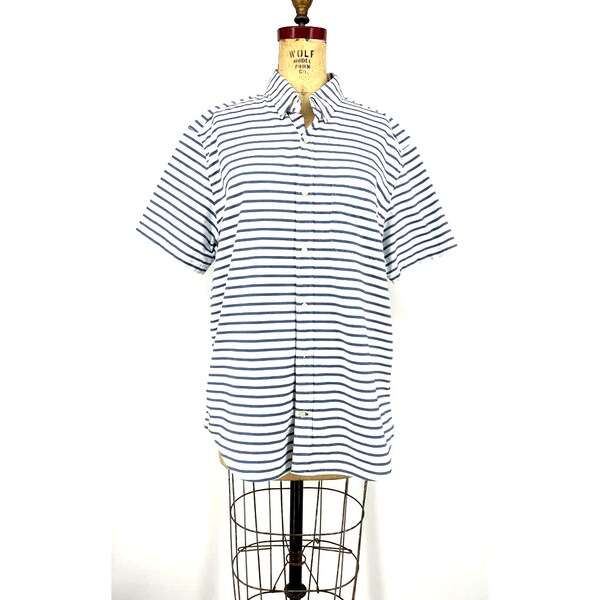 Gap Men's Button Down Blue Stripe Short Sleeve Preppy Shirt XL
