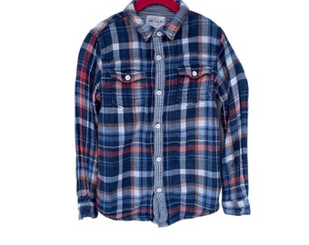 Chemise à manches longues pour enfant The Shirt, bleue, boutonnée, motif écossais, col 6/7