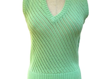 Country Set Womens Sweater Vest Tank Top Green Open Knit V-Neck Ribbed M NWT