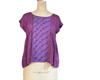 American Eagle Outfitters Womens Baby Doll Top Purple Red Short Cuff Sleeve XS