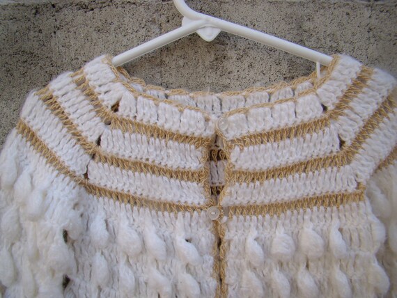 Vintage / White and Taupe / Hand Knitted / Baby G… - image 2