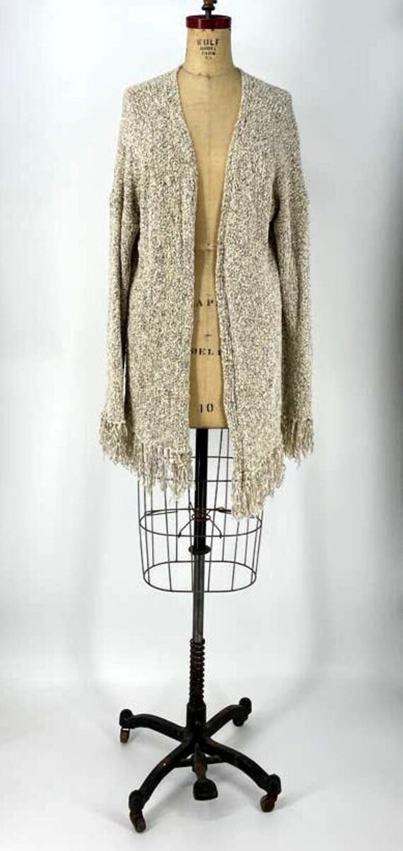 Long Sleeve Fringed Loose Knit Cardigan Long Sleeve Fringed Loose Knit Cardigan
