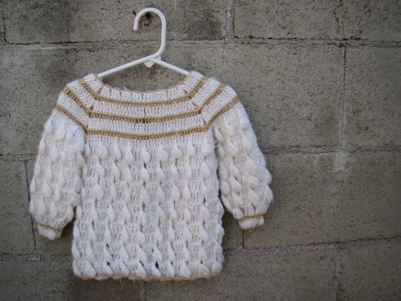 Vintage / White and Taupe / Hand Knitted / Baby G… - image 5