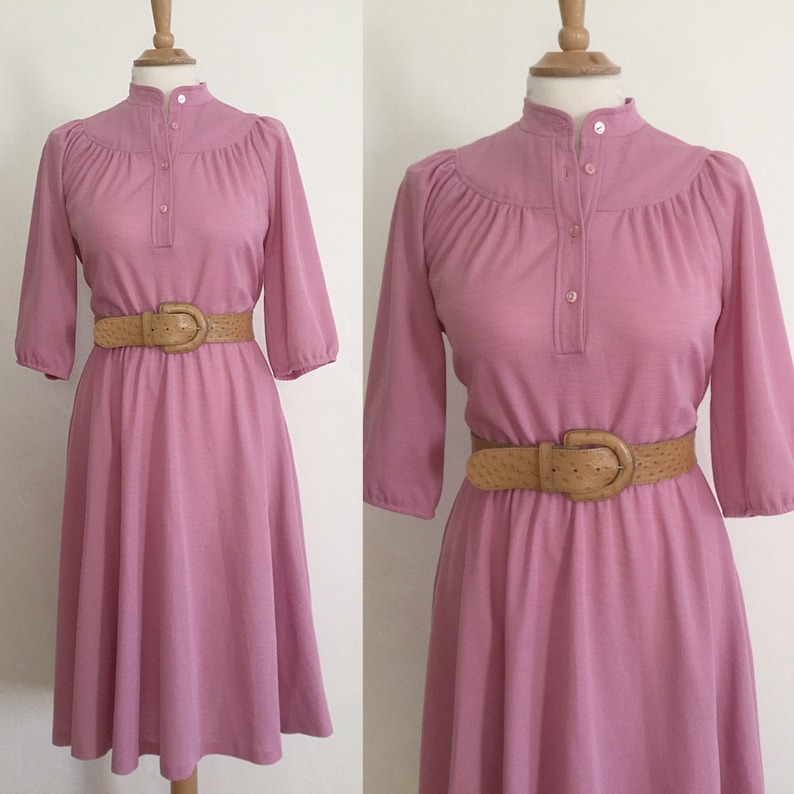 Vintage 70s Mauve Secretary Dress Day Dress Medium