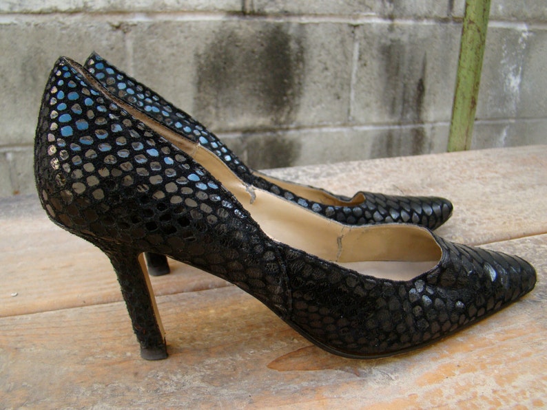 Vintage 80s Black Cocktail Heels Pumps 7.5 M image 2