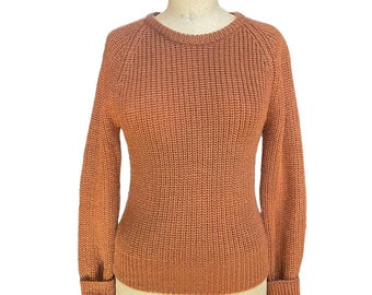 Ardee Women's Sweater Brown Ribbed-Knit Crewneck Long Sleeve Pullover Small