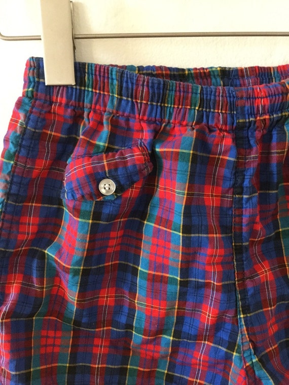 Vintage 70s / Boys / Plaid / Red / Blue / Drawstr… - image 2