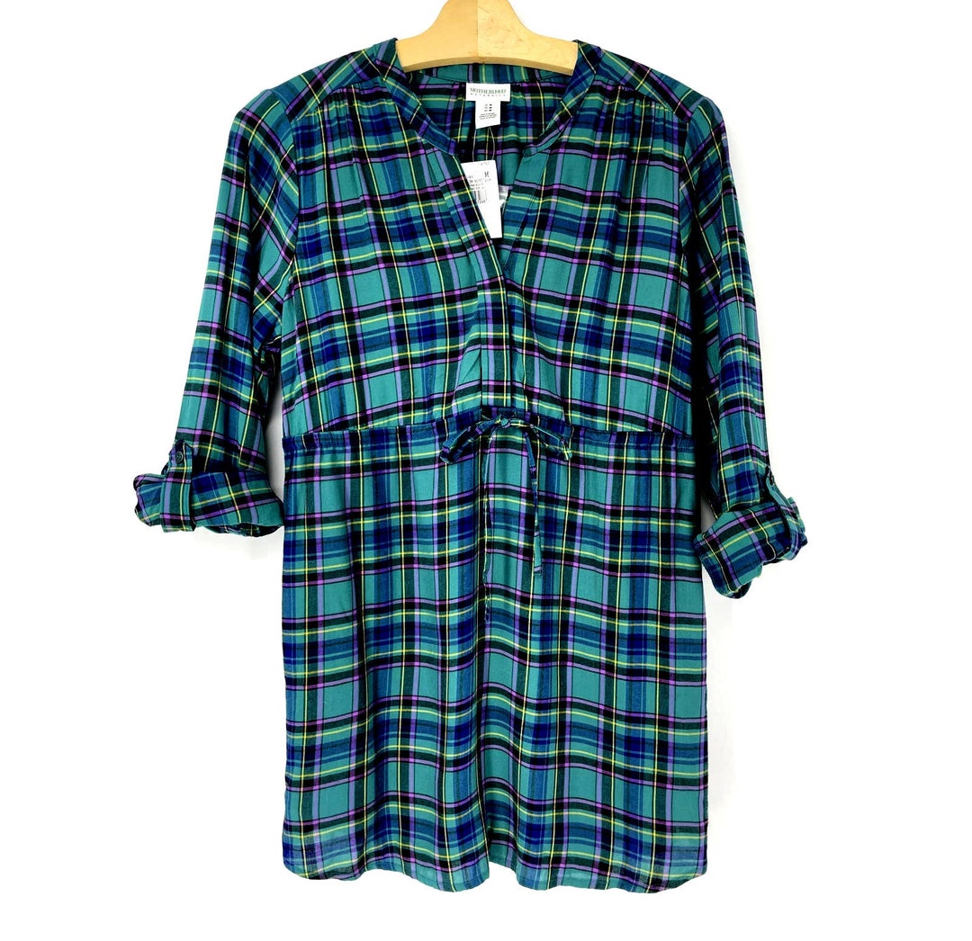 NWT Motherhood Green Plaid Henley Tab Sleeve Blouse Medium Etsy
