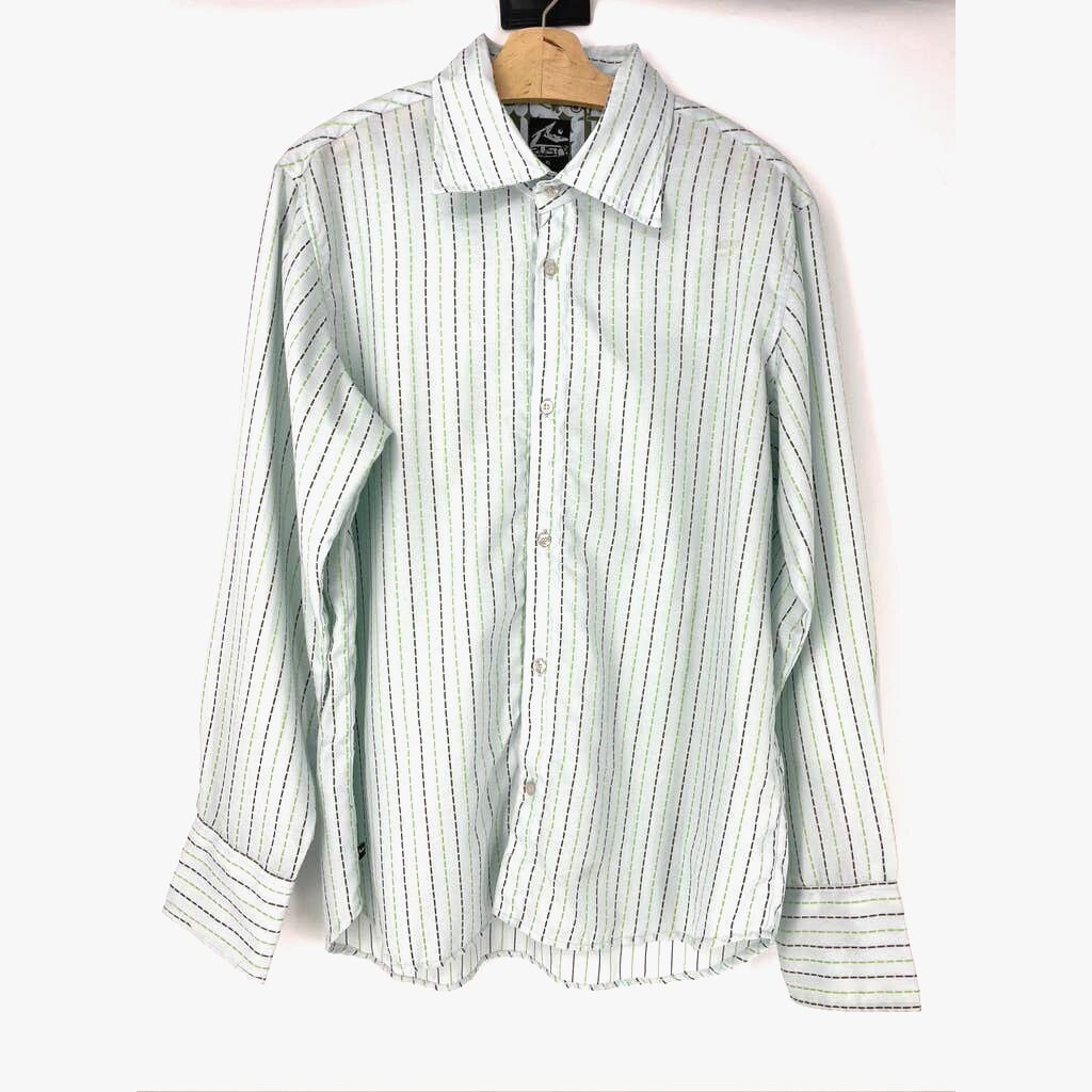VTG Rusty Men's Lime Green Striped Surf Skate Button Up Shirt XL