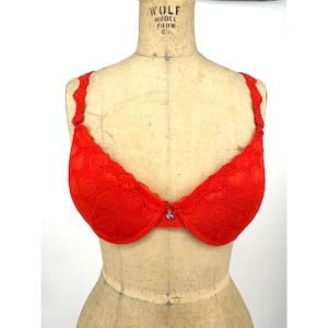Fruit of the Loom Full Coverage Push Up Bra Deep Orange Lace Hearts 36C