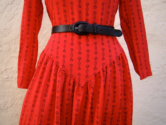 Vintage 70s / Red and Black / Drop Waist / Long S… - image 4
