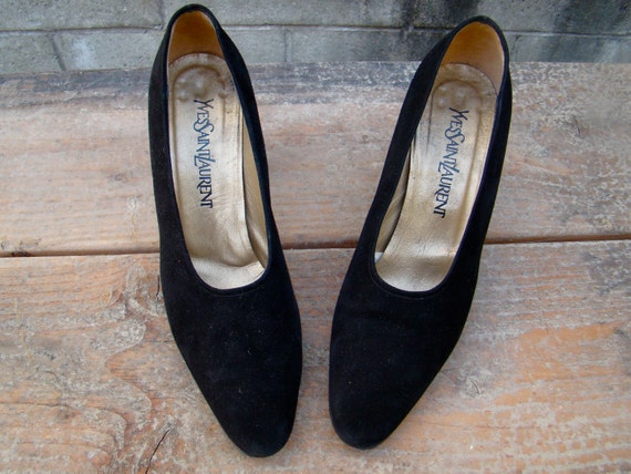 Vintage Yves St. Laurent Black Party Heels Shoes 7m Etsy